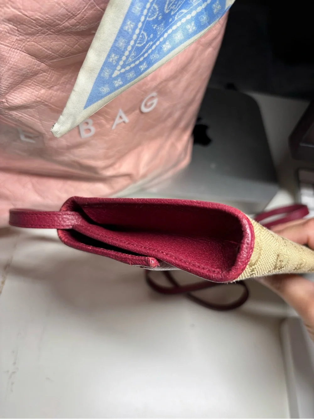 Gucci Beige GG Canvas Continental Crossbody bagwith Burgundy Trim and Bamboo Bar - Picture 9 of 9